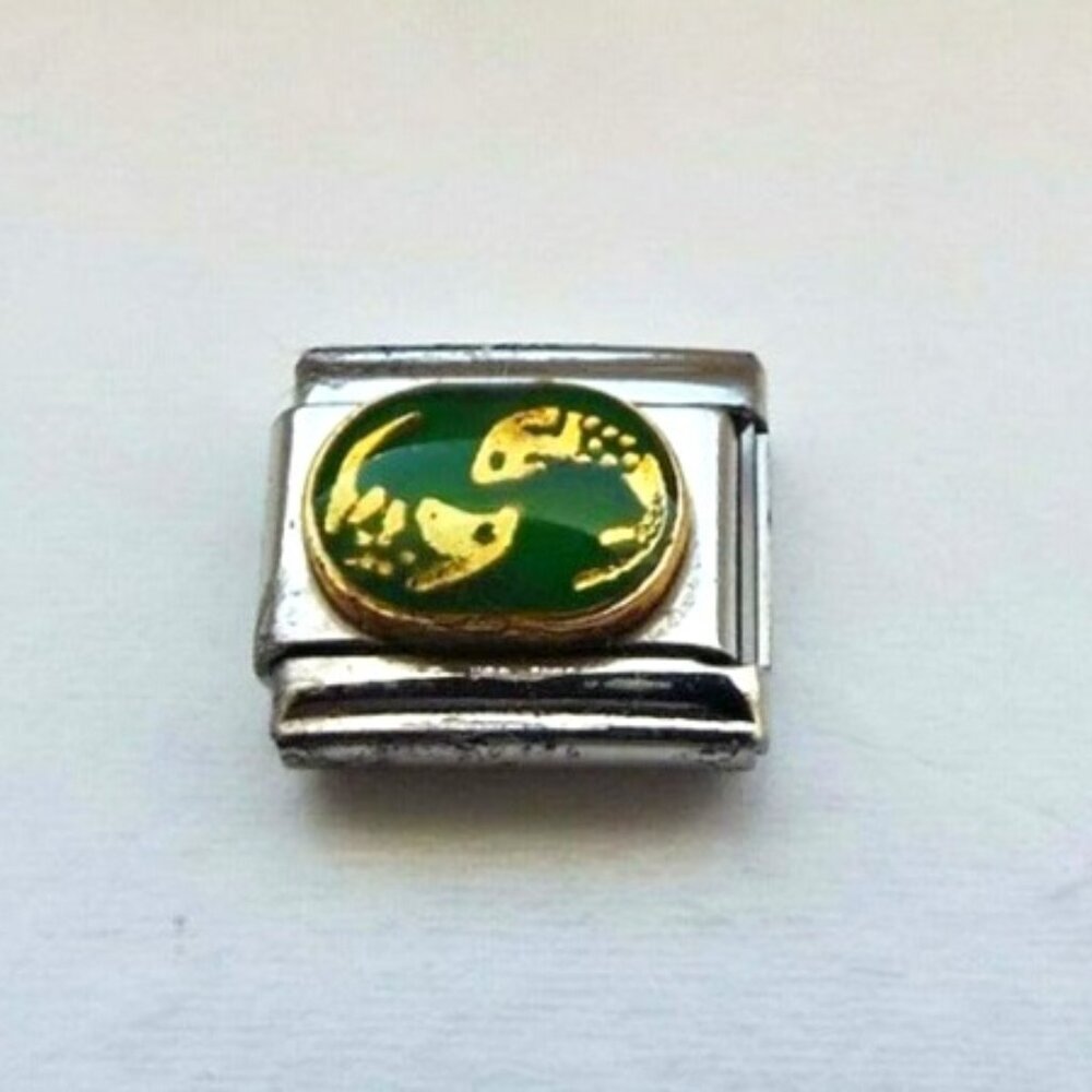 Pisces sign on green enamel 9mm stainless steel Italian charm bracelet link new
